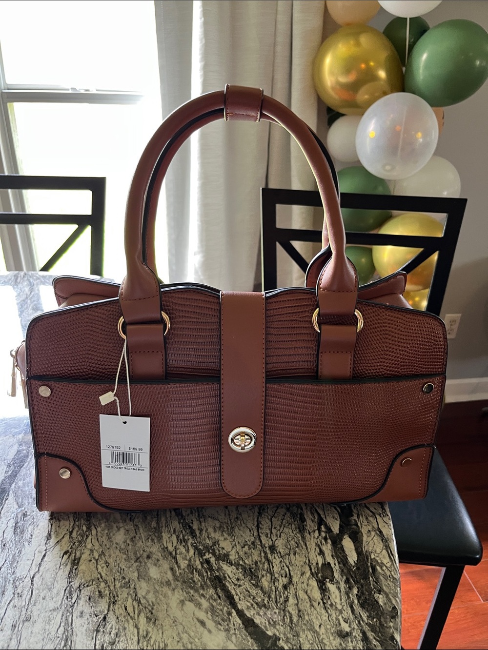 Structured Brown Textured Satchel Bag